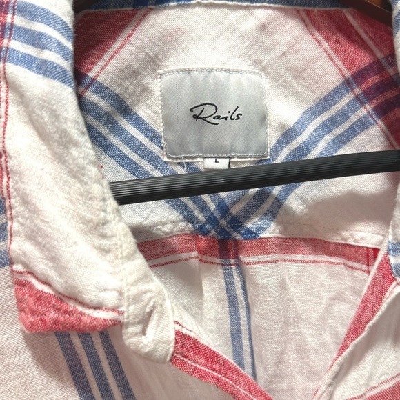 Rails Red Blue White Plaid Button Down Shirt Lightweight Casual Style Size L - Picture 5 of 6